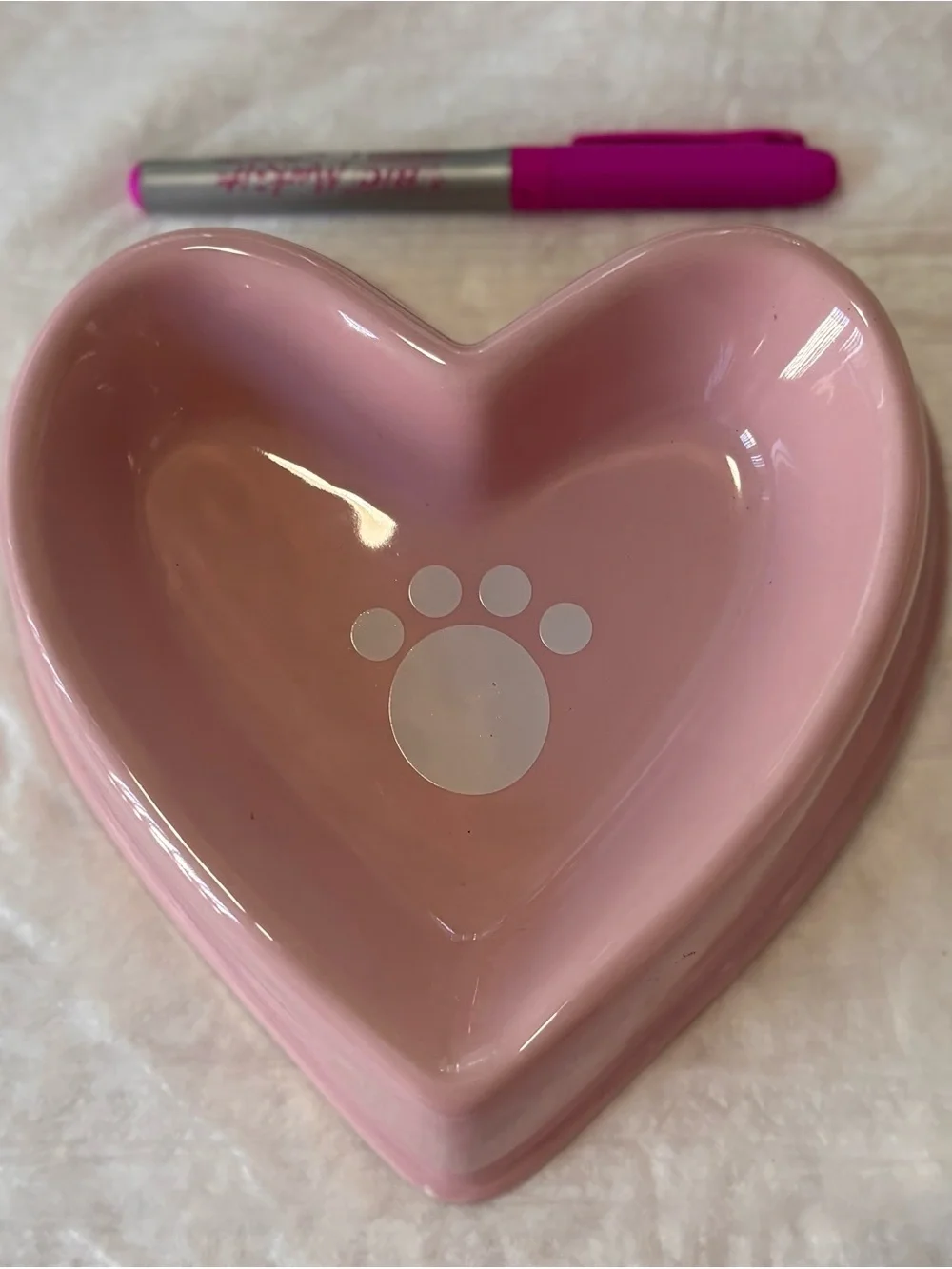 Pink Heart-Shaped Pet Bowl Paw Print Candy Dish Jewelry Holder Pet Lover Gift